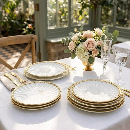 Ceramic Shell Dinner Plate with Gold Details 10 Inch