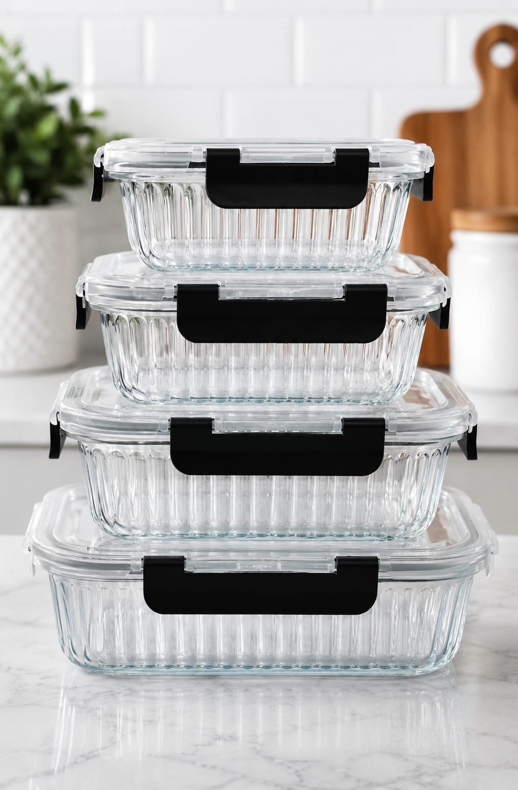 4 Piece Glass Food Storage Container Set with Lids