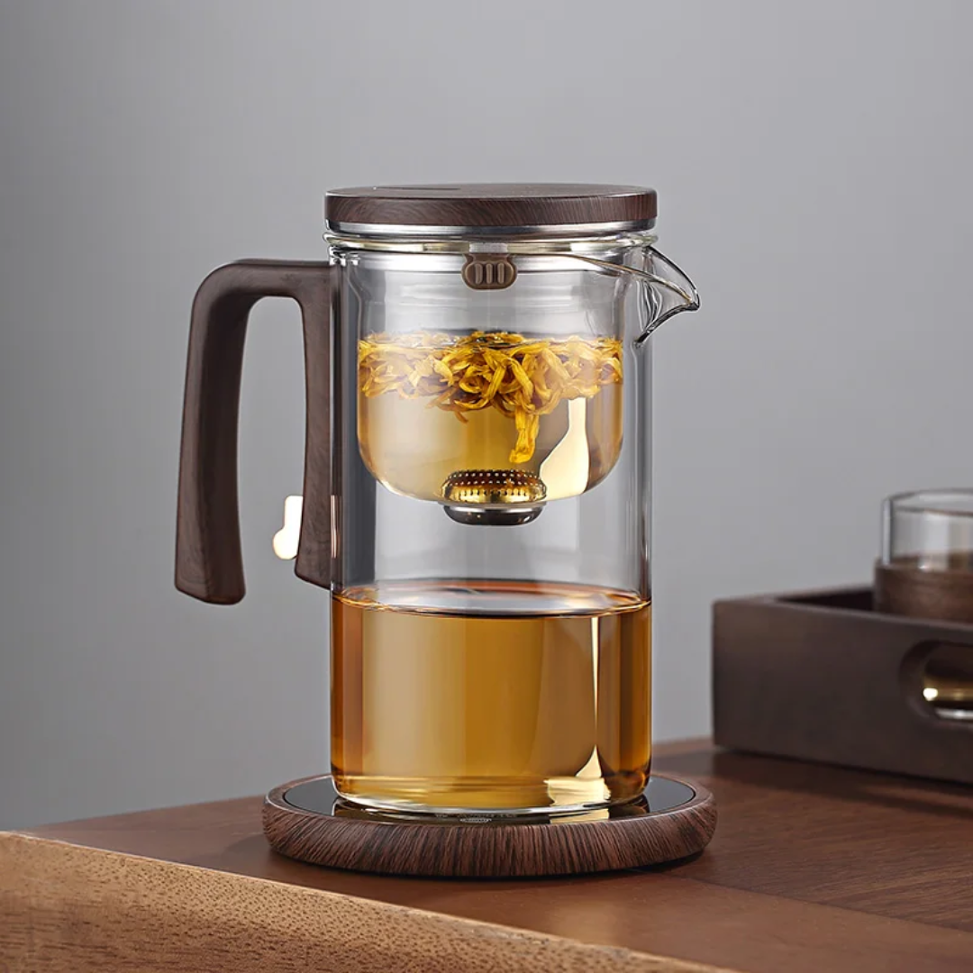 One Press Glass Infuser Tea Pot