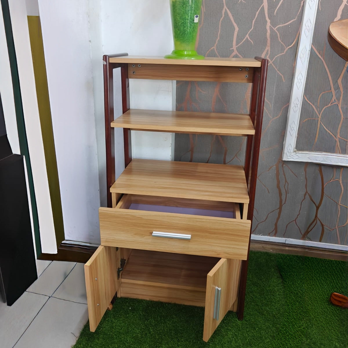 Wooden Display Cabinet with Drawer and 2-Door Storage