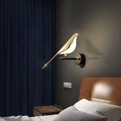 Elegant gold LED bird wall lamp decorative lighting for living room, bedroom, or hallway