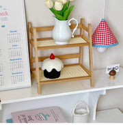 Wooden 2-tier desktop organizer for books, stationery, and skincare, compact and stylish