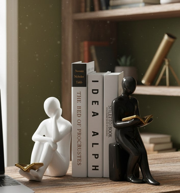 Ceramic Bookends in Reader Shape Sculpture