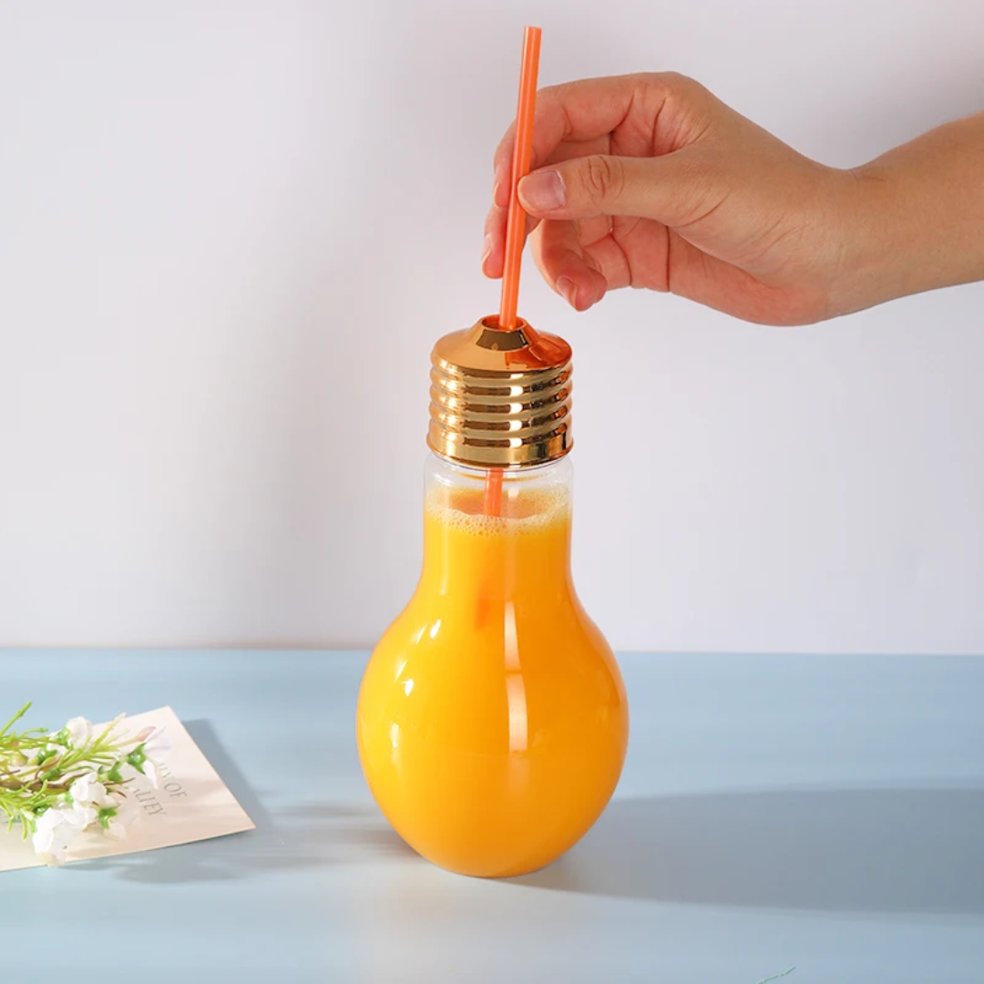 Bulb Shaped Glass Cups With Straw