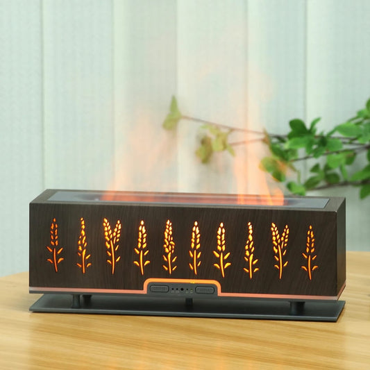 Wood grain simulation flame electronic air humidifier aroma diffuser for tabletop home décor