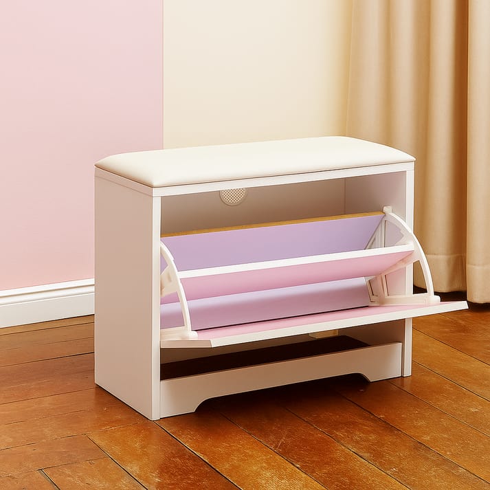 2-Tier Flip Drawer Shoe Cabinet With Cushioned Seat