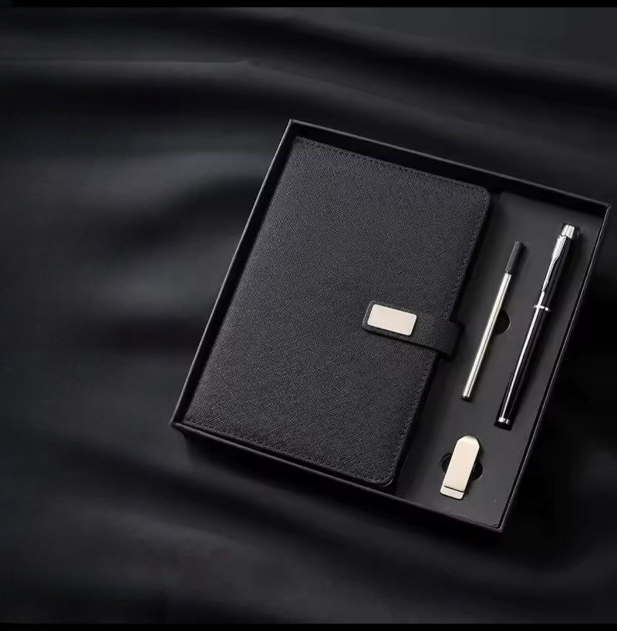 Valentines gift set with 16GB flash drive, notebook, signature pen, pen refill, gift bag, and card.