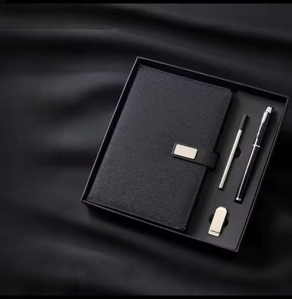 Valentines gift set with 16GB flash drive, notebook, signature pen, pen refill, gift bag, and card.