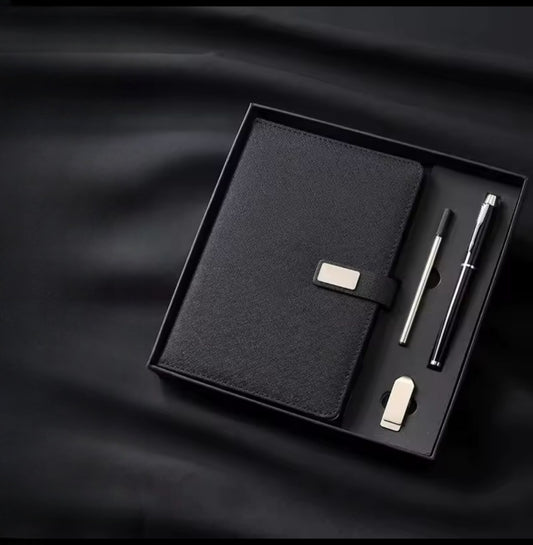Valentines gift set with 16GB flash drive, notebook, signature pen, pen refill, gift bag, and card.