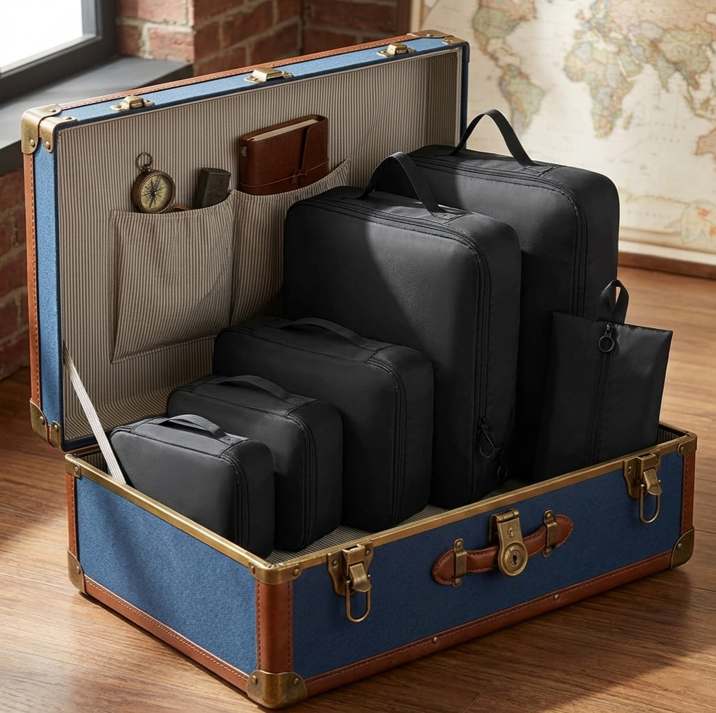 6-Piece compressible waterproof travel luggage organizer bags set in multiple colors