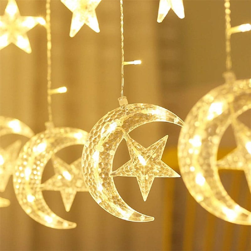 10Pc Star and Moon LED Curtain Garland Lights