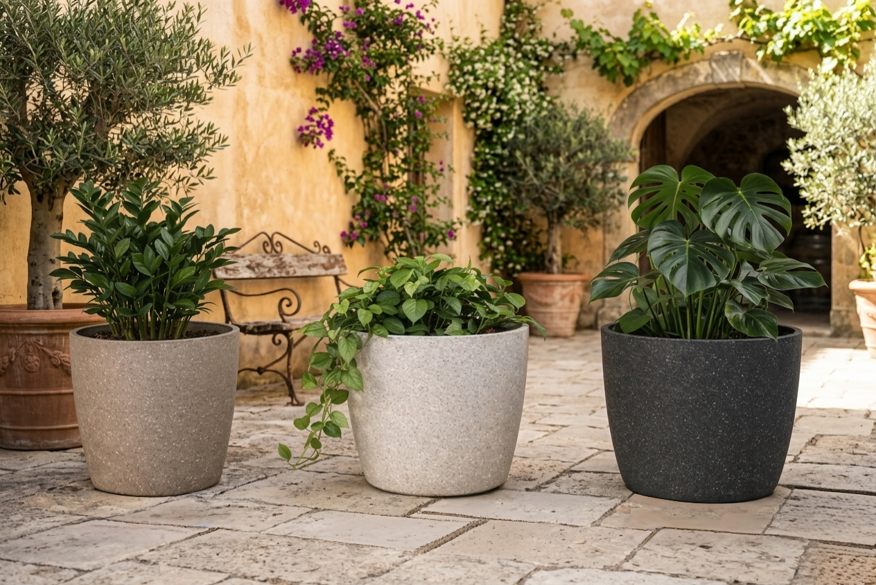 Marble coated minimalist flower planter made from heavy PP material