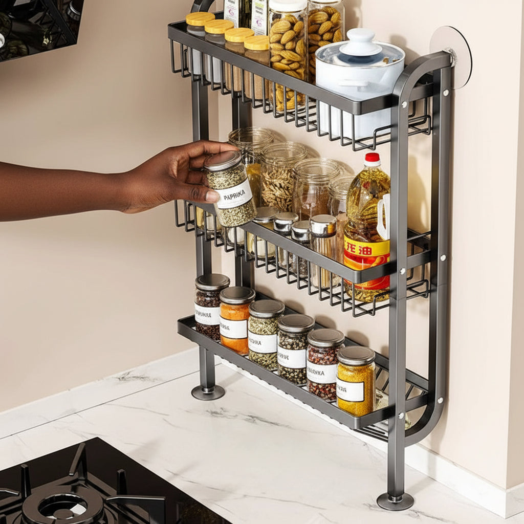 3 Tier Wall Mounted Kitchen Storage Rack Grey
