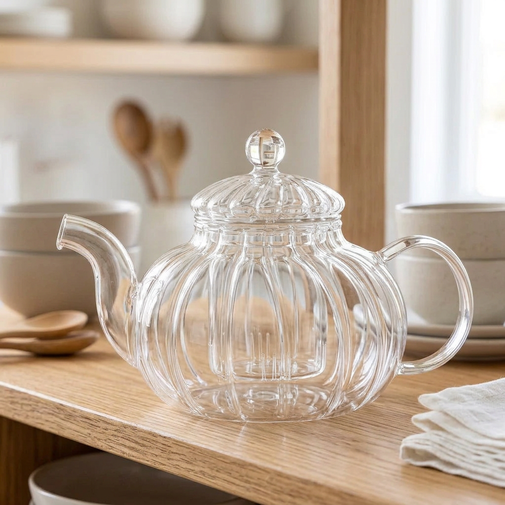 800ml Striped Borosilicate Glass Teapot  with stainless steel filter infuser