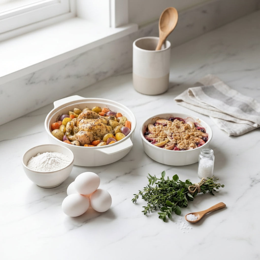 2 Piece Round Ceramic Baking Tray Set