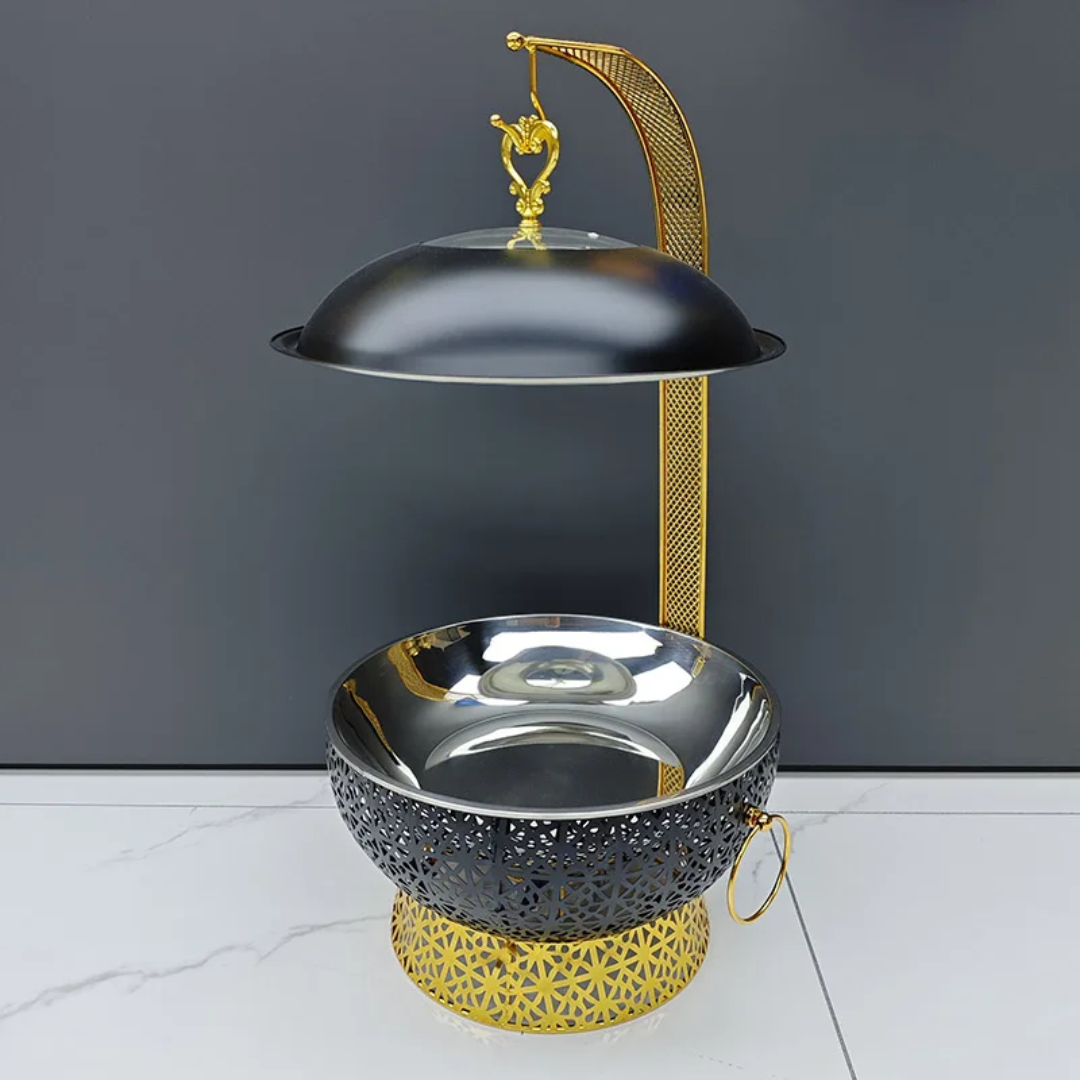 1Pc Black Stainless Steel Chafing Dish with Hanging Lid