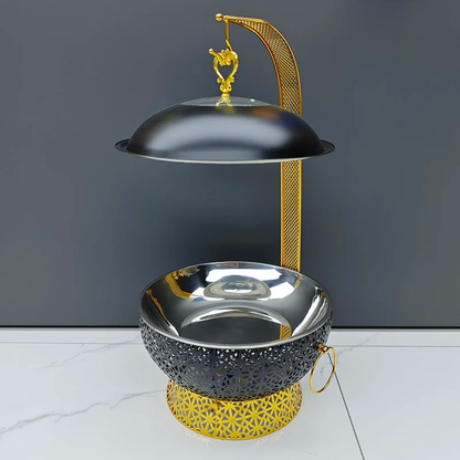 1Pc Black Stainless Steel Chafing Dish with Hanging Lid