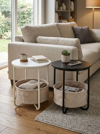 Multipurpose side stool with hidden storage compartment available in white, black, and pink