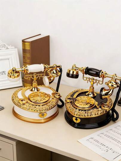 Classic old fashioned telephone music box décor available in white and dark brown for vintage inspired home decoration.