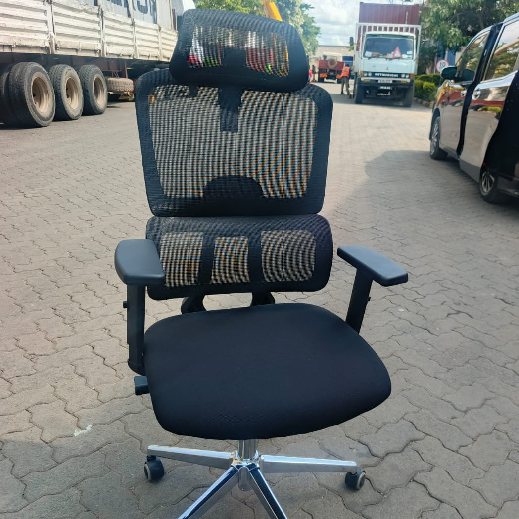 High Back Orthopedic Mesh Office Chair with Adjustable Headrest and Lumbar Support