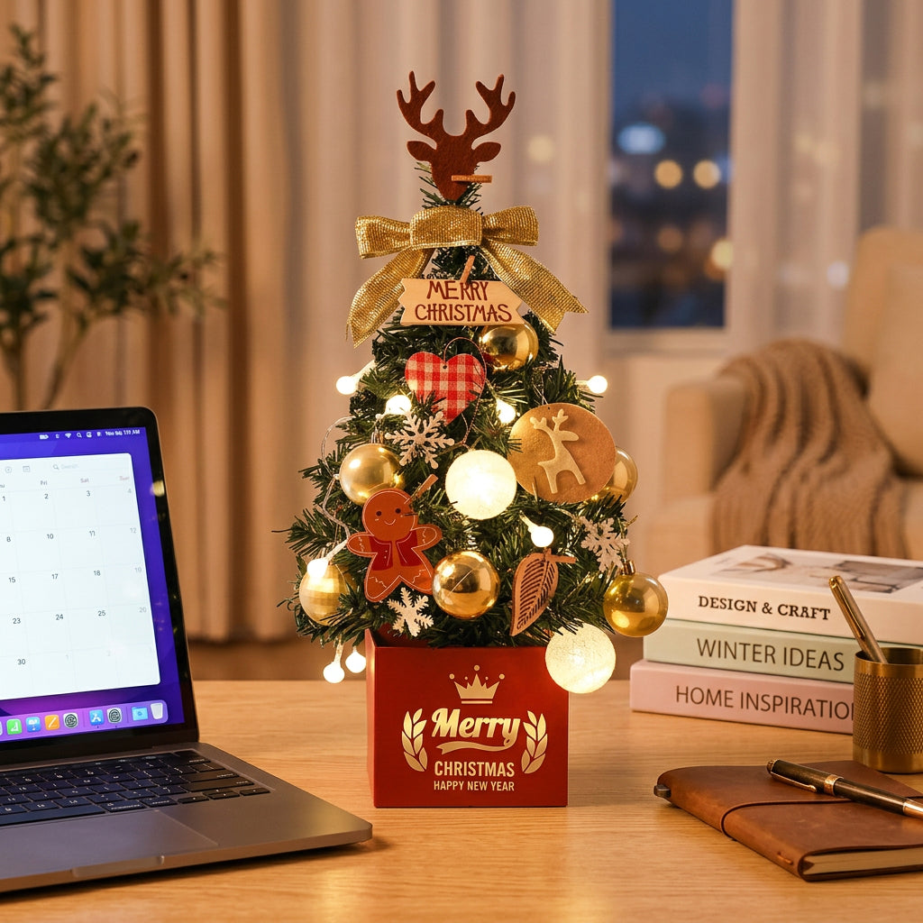 45cm Desktop Christmas Tree with Artificial Pine Foliage, LED String Lights and Random Christmas Accessories available in Nairobi, Kenya