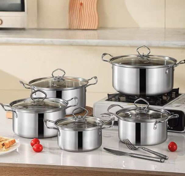 Kaisa Villa premium stainless steel sufuria set with multiple cooking pots and shallow pan
