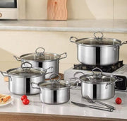 Kaisa Villa premium stainless steel sufuria set with multiple cooking pots and shallow pan