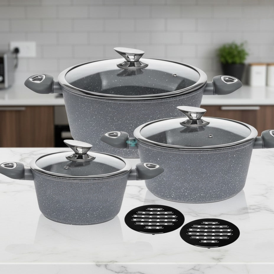 6-Pieces Sufuria set with 3 sufurias and 3 lids
