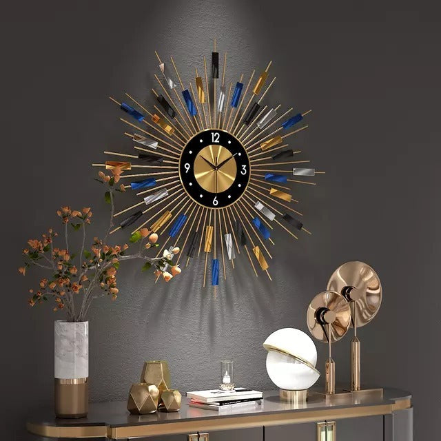 Square antique-style wall clock with metal frame and pendulum for home décor