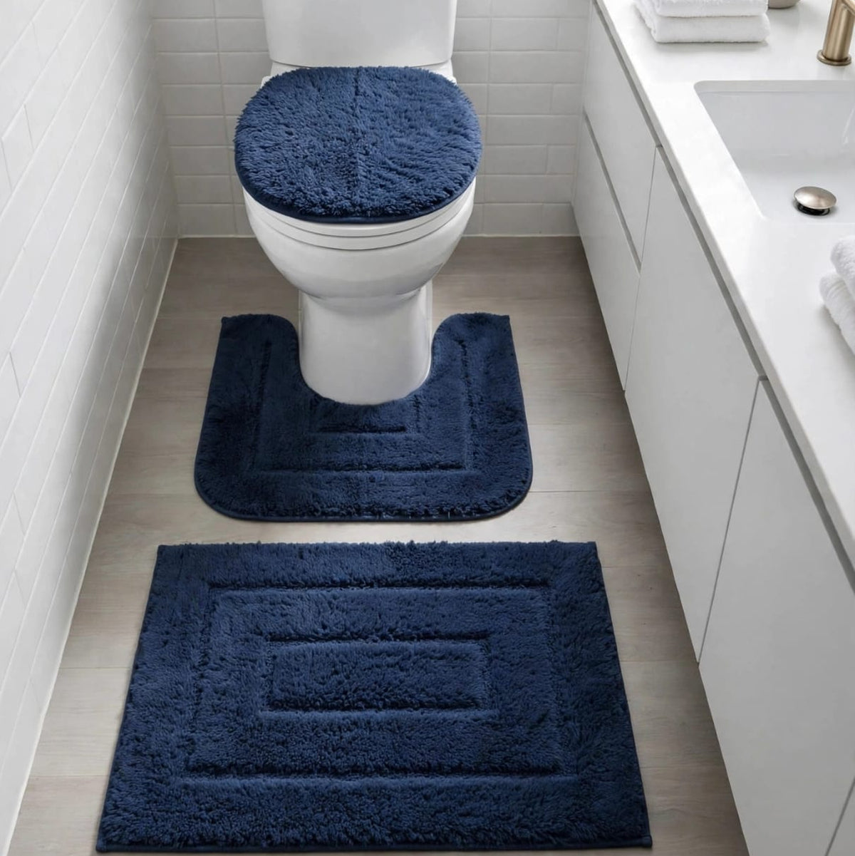 3Pc Toilet Mat Set with Non Slip Rubber Backing