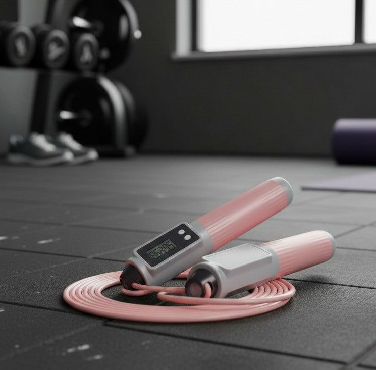 Fitness cordless jump rope pair with skip tracking and non-slip handles