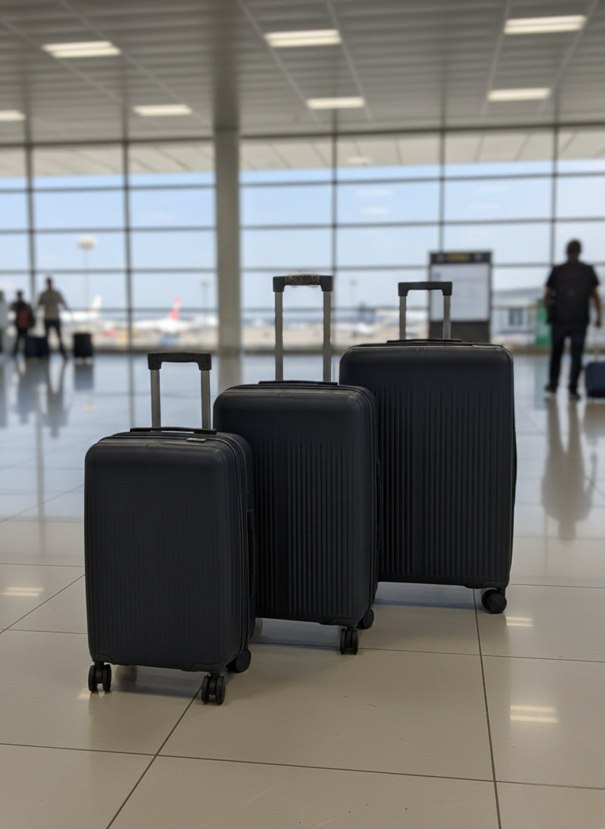 Unbreakable rubber 3-in-1 suitcase set with 360° wheels and combination lock