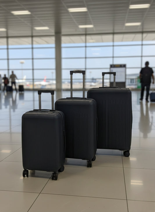 Unbreakable rubber 3-in-1 suitcase set with 360° wheels and combination lock
