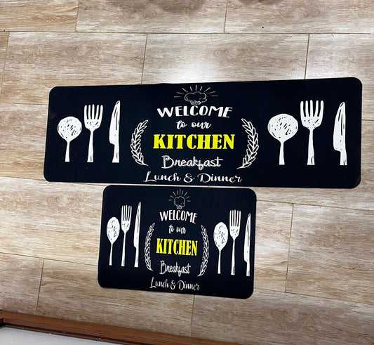 2-in-1 kitchen mat set with rubber bottom, anti-slip mats for kitchen floor use.
