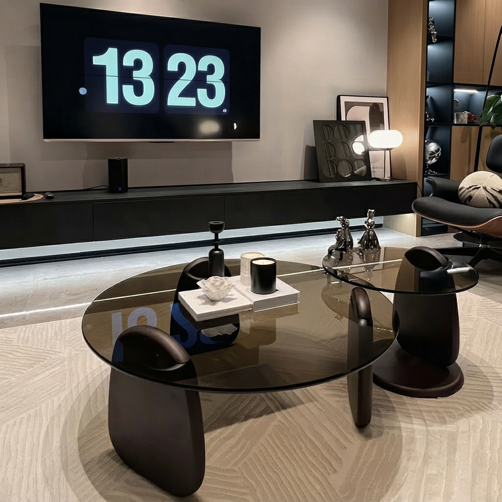 Nesting coffee tables with space saving design and black or white metal base