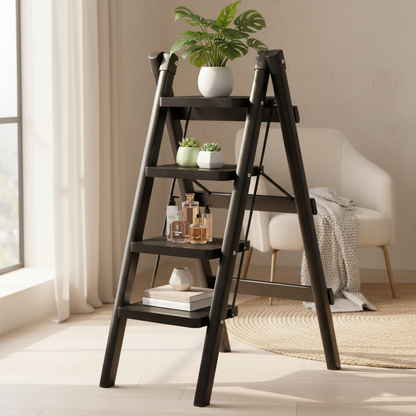 4-Step Black Foldable Ladder – 100cm Height