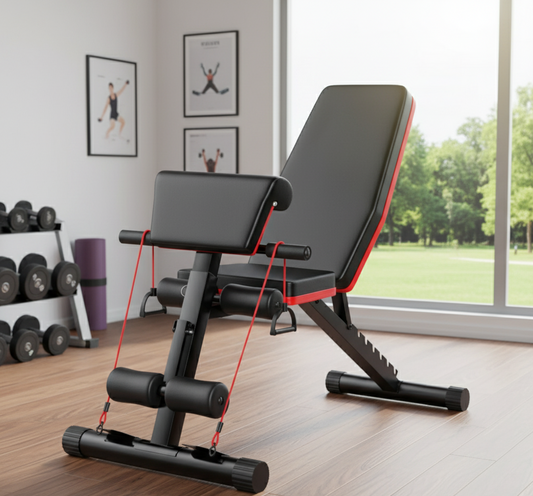Foldable adjustable workout gym bench for home strength training and full-body exercises
