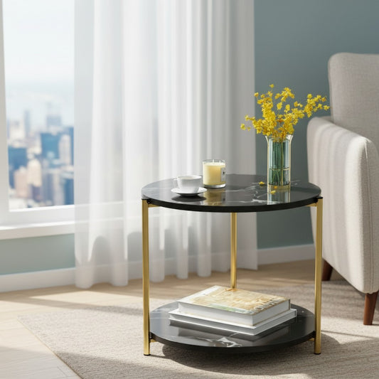 Marble-effect round side coffee table
