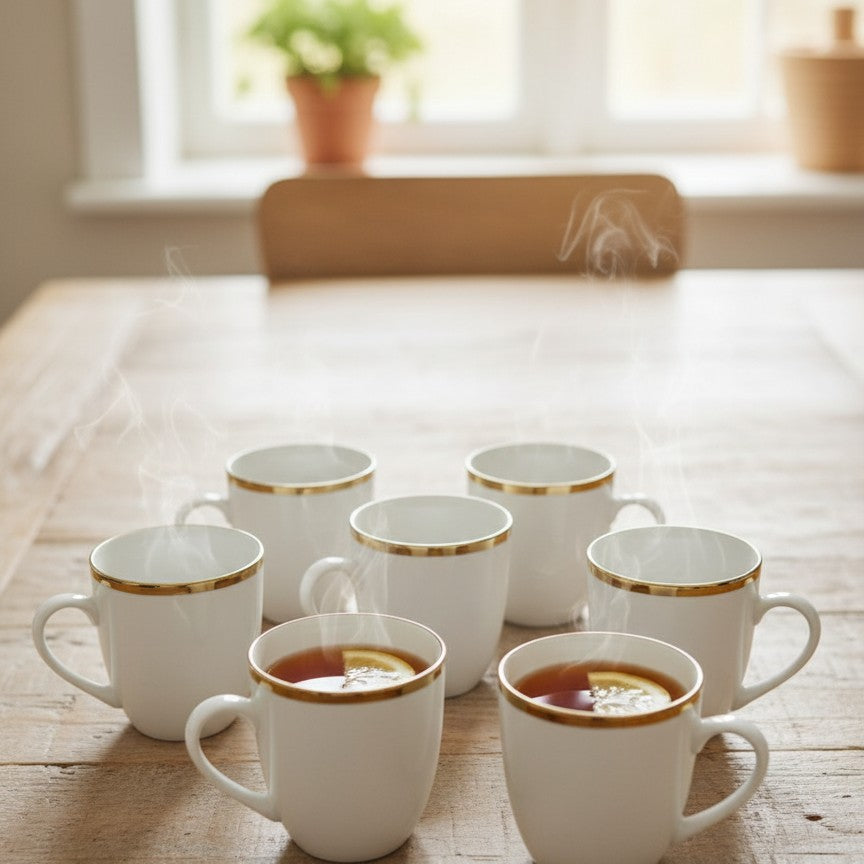 6pcs Gold White Mug Set