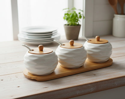 Ceramic 4Pc Canister Set with Bamboo Lids
