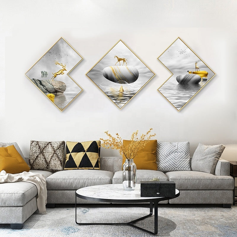 High quality modern abstract 3pcs wall art set for stylish home and office wall décor. 