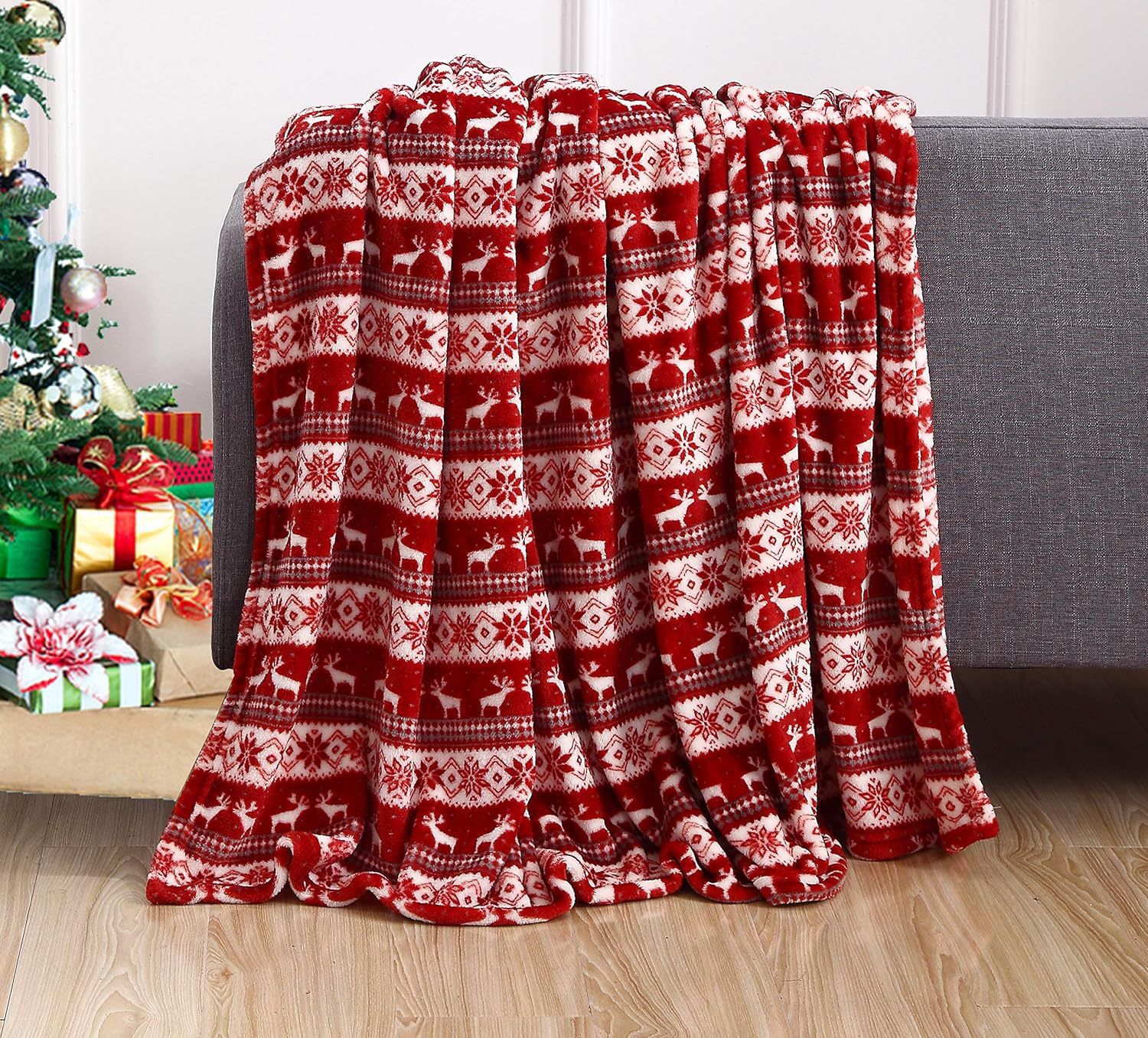 Flannel Christmas Throw  Snowflake Printed Winter Blanket