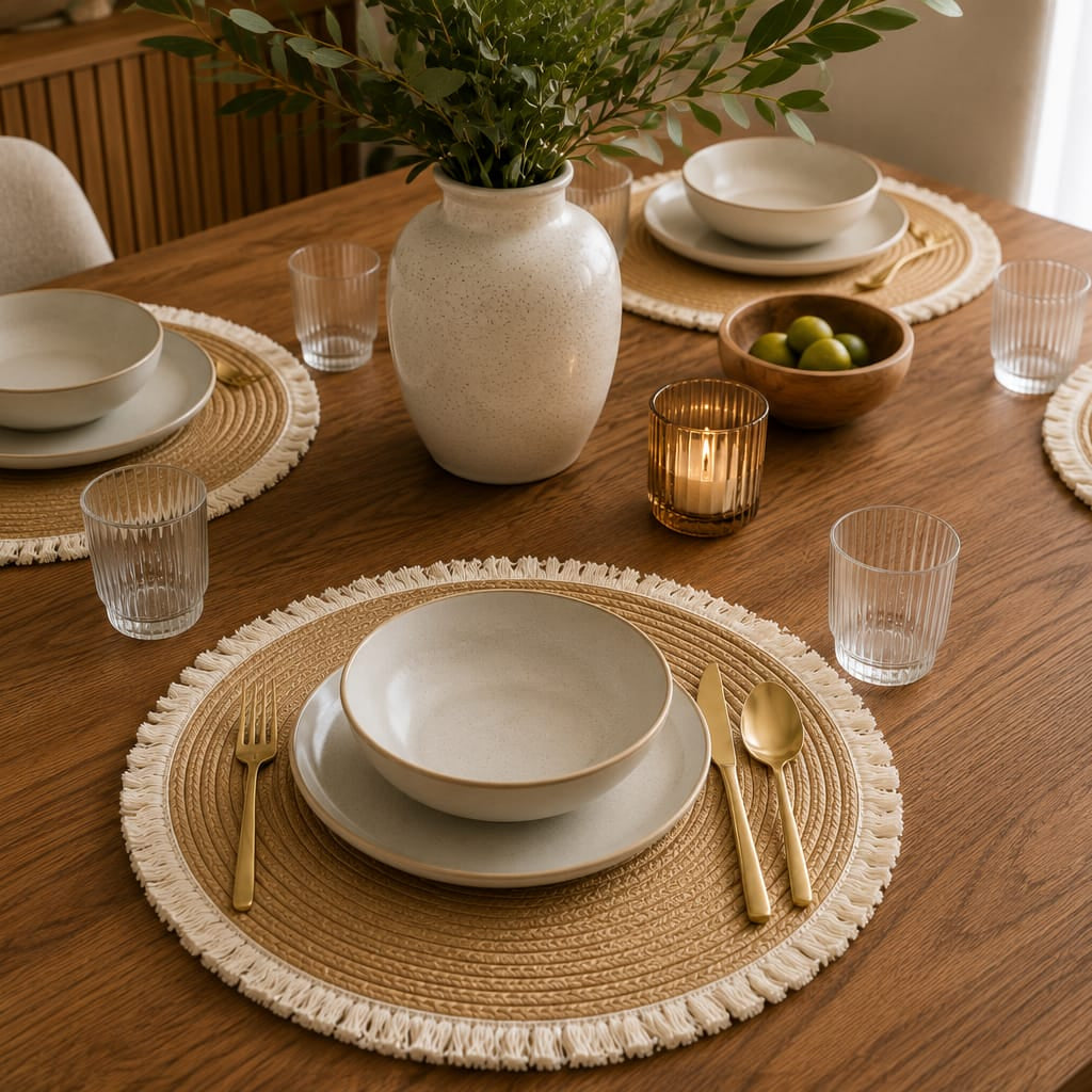 6Pc Woven Table Mat Set with Tassels