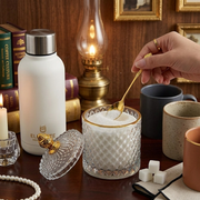White glass sugar dish with gold touch design and 350ml capacity for elegant table serving