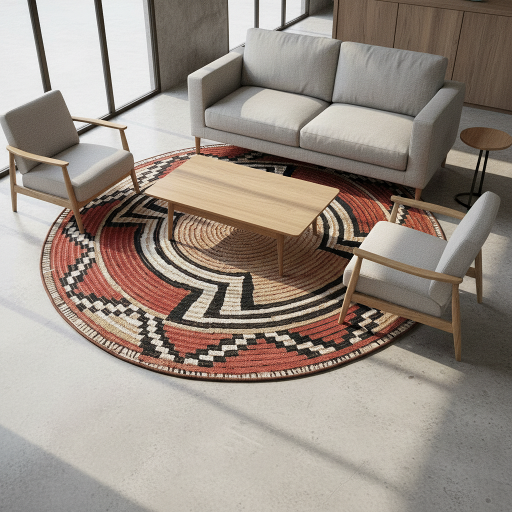 Oriental Weavers Isla Round Tribal Basket Weave Rug KBORIE202