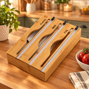 3 layer bamboo kitchen wrap dispenser with built in cutters