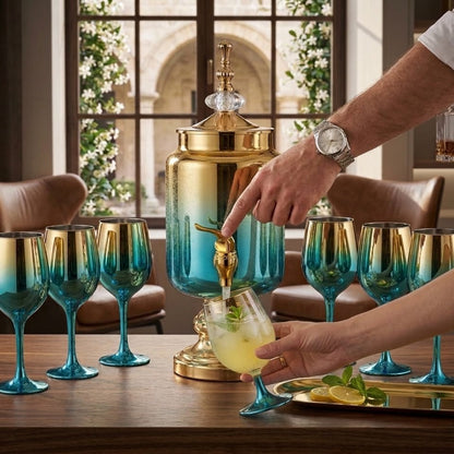 Glass Juice Dispenser Set with 6 Glasses