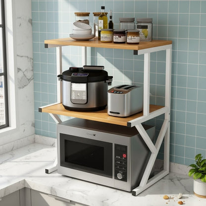 Metal microwave oven rack organizer with shelves