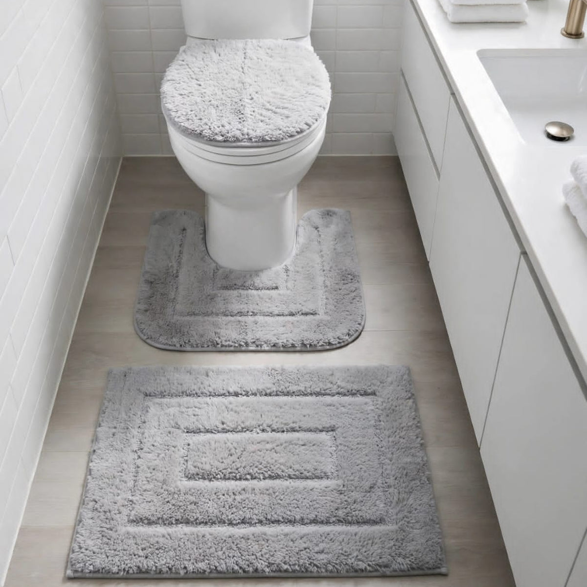 3Pc Toilet Mat Set with Non Slip Rubber Backing