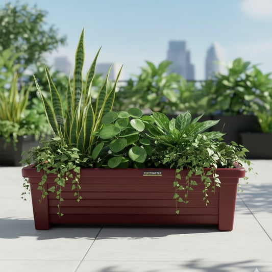 Rectangular hard plastic planter suitable for indoor and outdoor plants